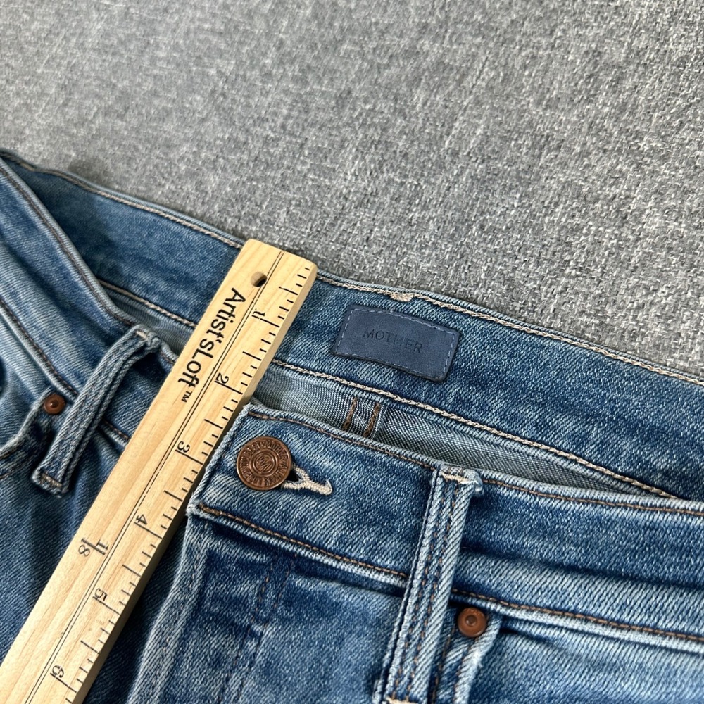 MOTHER High Waisted Straight Leg Jeans Blue Denim Raw Hem Button Fly Size 31 - Picture 10 of 12